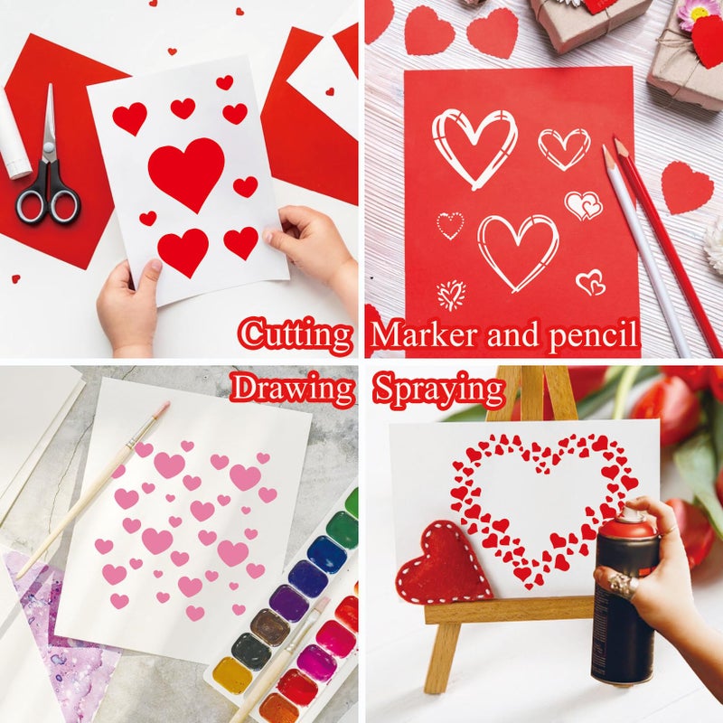 Boqon 16 Pieces Heart Stencils for Crafts Reusable Mixed Media Geometric Stencils for Painting on Canvas Scrapbook Paper Fabric Pillows Card Making (16 Heart) - Image 2
